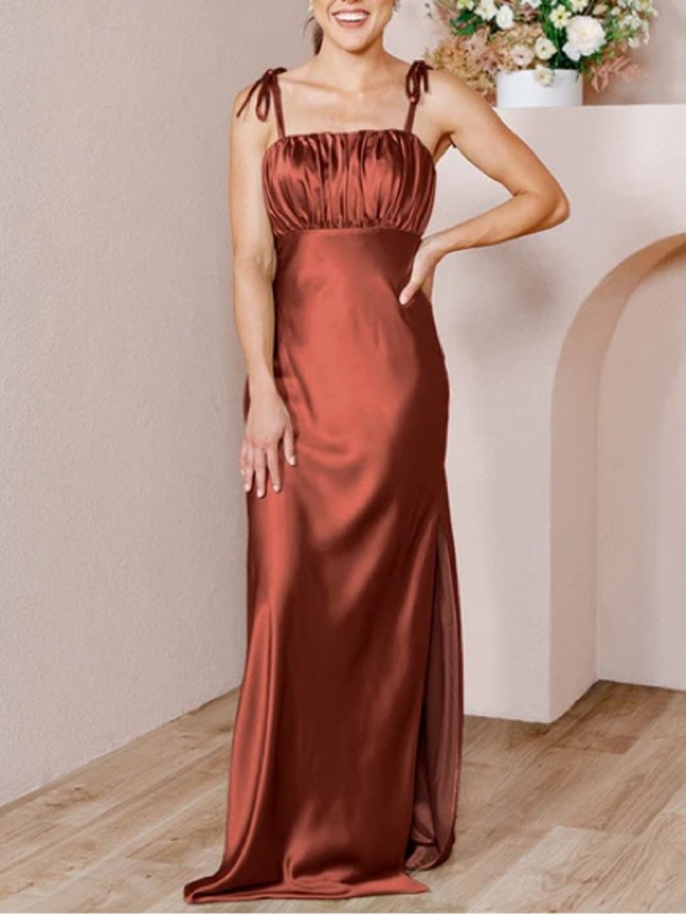 Revelry Brooke Terracotta Satin Maxi Dress Size 6